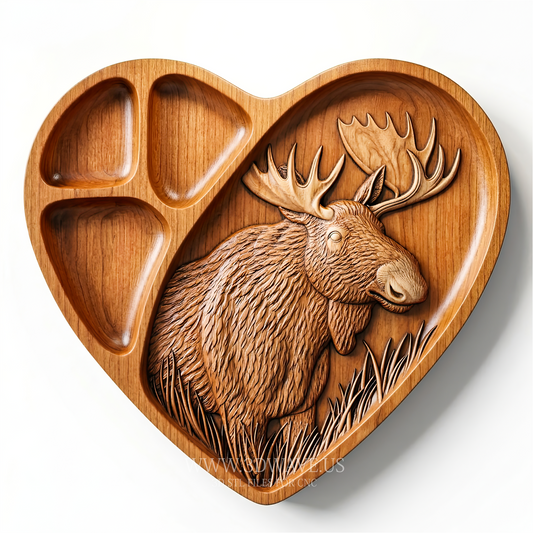 Moose STL File | Heart Tray CNC Relief Model | Wood Carving Download