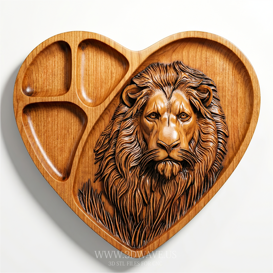 Lion STL File | Heart Tray CNC Relief Model | Wood Carving Download