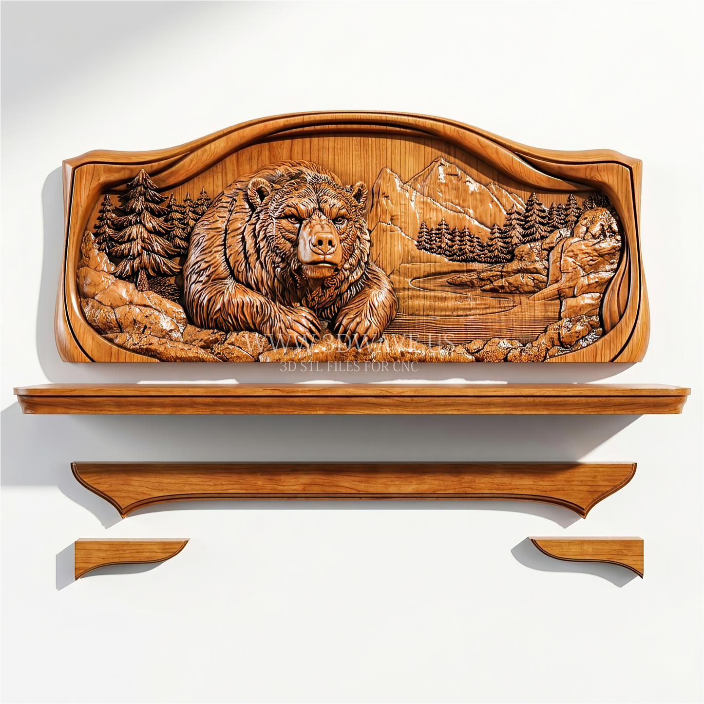 Bear Shelf STL File | Wildlife CNC Wall Shelf