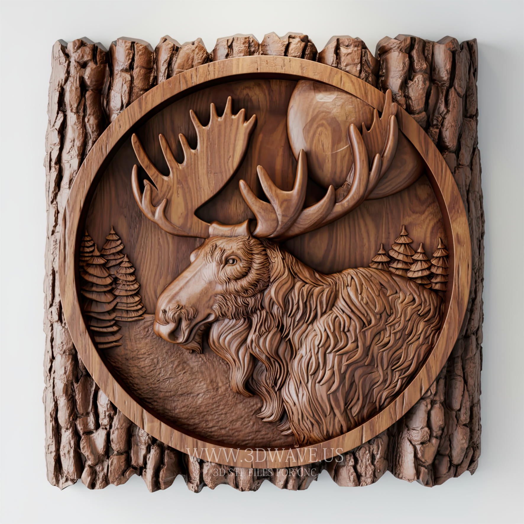 Majestic Moose on Forest Background - 3D Relief Model for CNC | - 3DWave.us