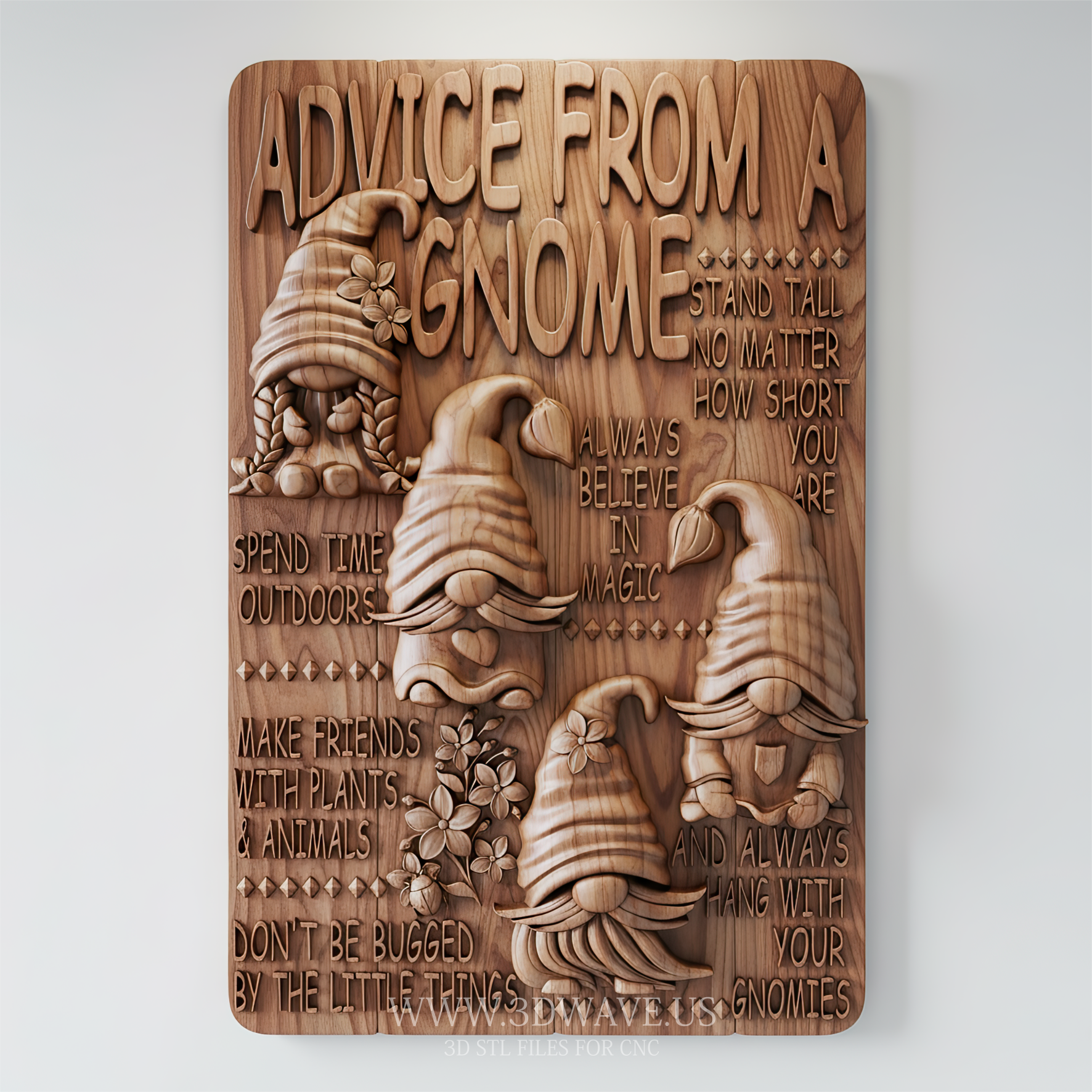 CNC Router Files STL for Wood Carving – Advice From a Gnome Plaque - 3DWave.us