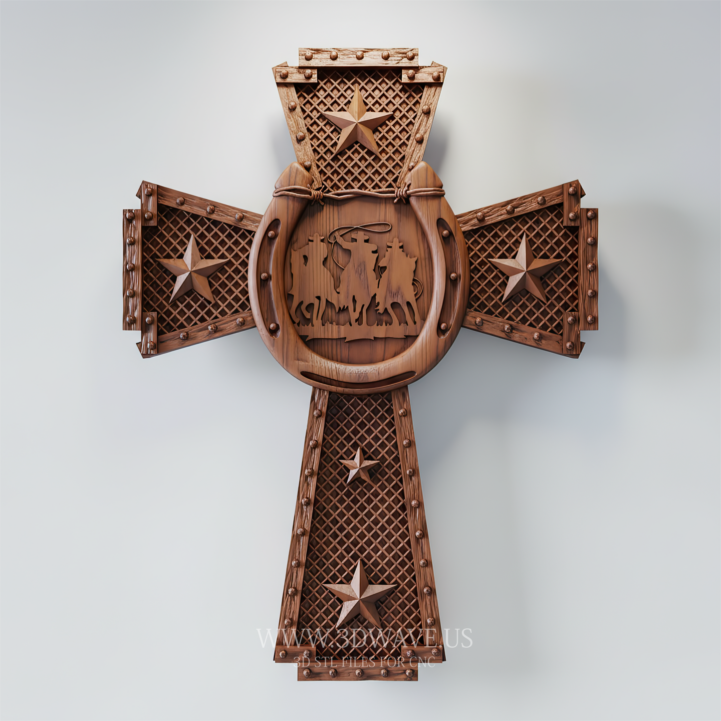 Texas Western Cowboy Cross STL | 3D CNC File | Rustic Home Decor & Gift for Cowboy - 3DWave.us
