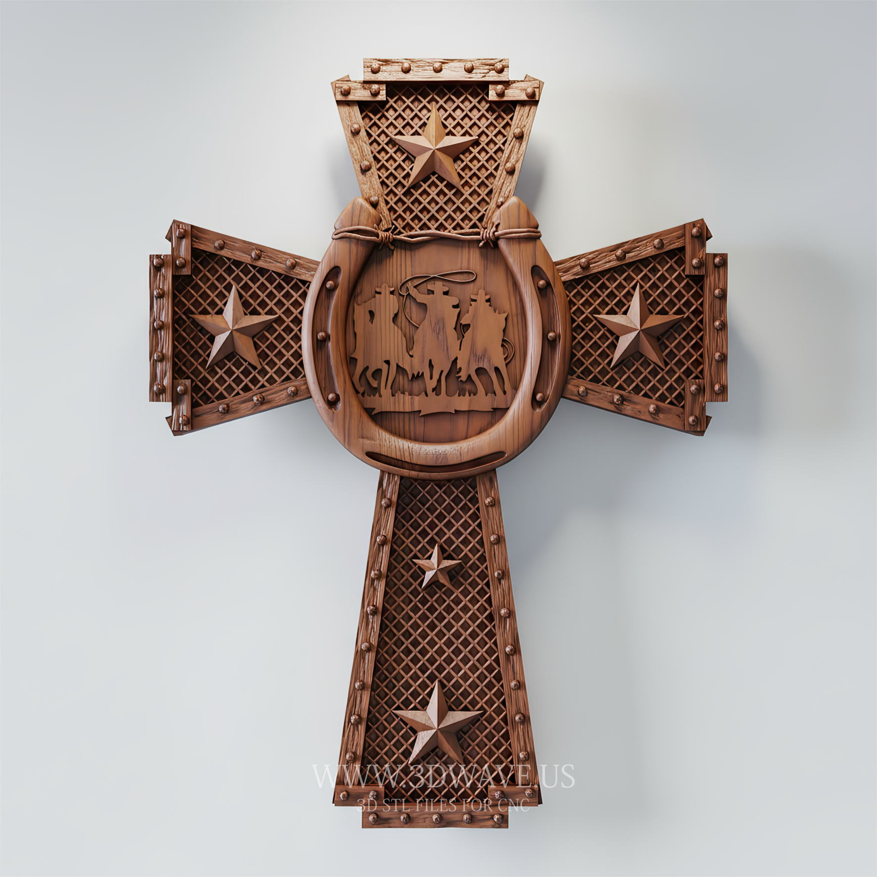Texas Western Cowboy Cross STL | 3D CNC File | Rustic Home Decor & Gift for Cowboy - 3DWave.us