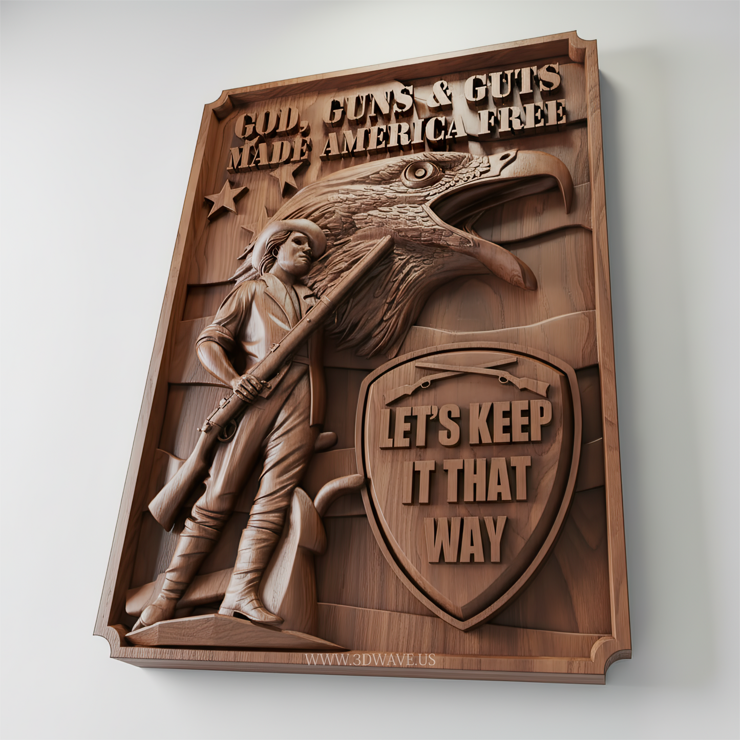 Second Amendment Minuteman Eagle | Patriotic STL File for CNC | Wall Art Gift - 3DWave.us