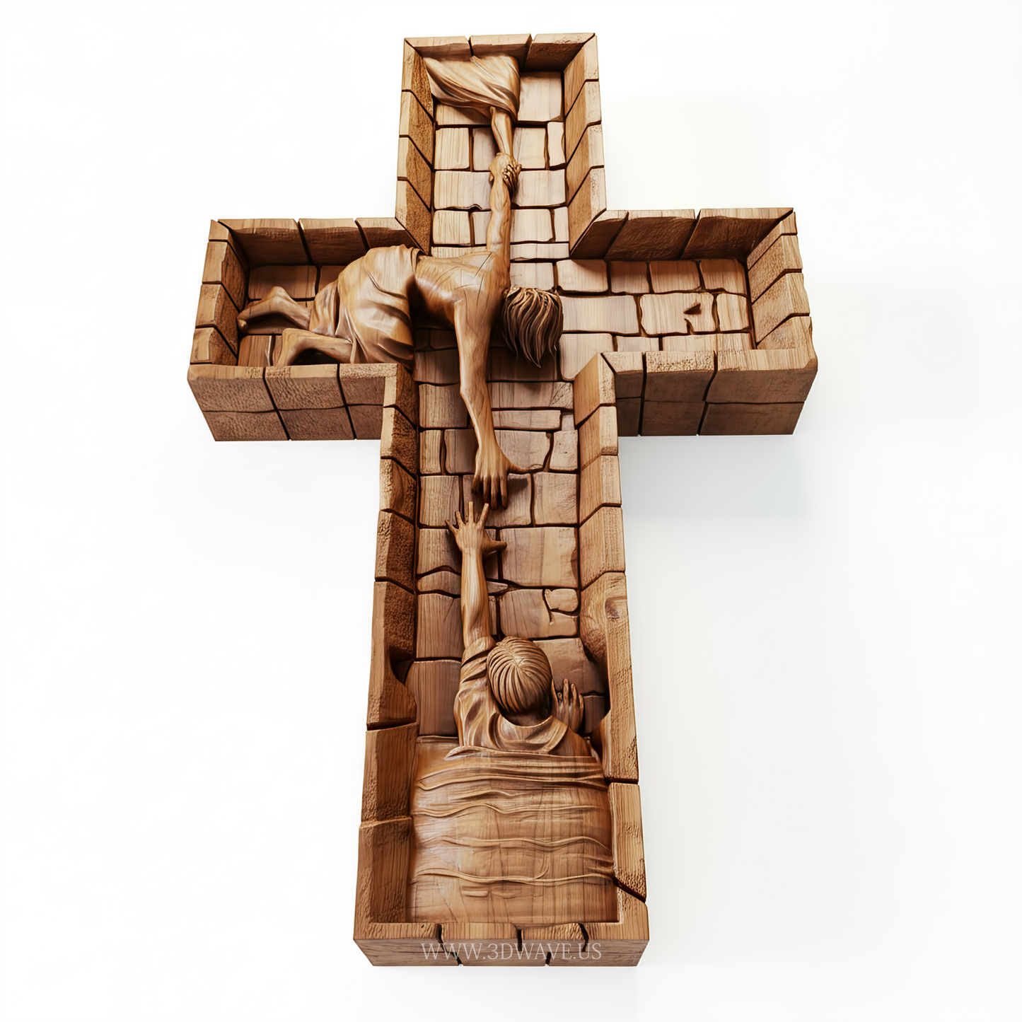 Jesus Cross STL File | Shadow Box Wood Carving | Christian 3D CNC Model | Church Decor - 3DWave.us