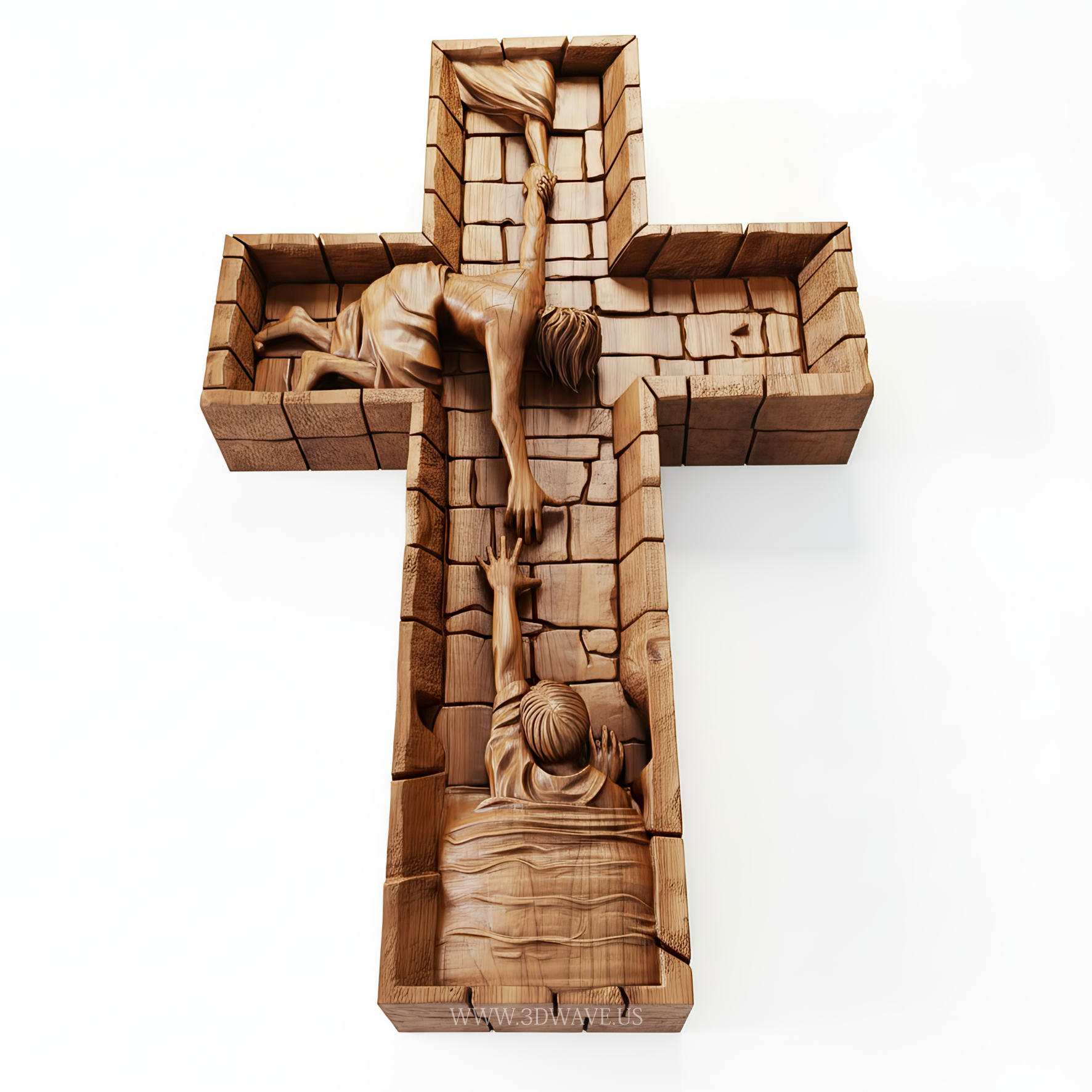 Jesus Cross STL File | Shadow Box Wood Carving | Christian 3D CNC Model | Church Decor - 3DWave.us