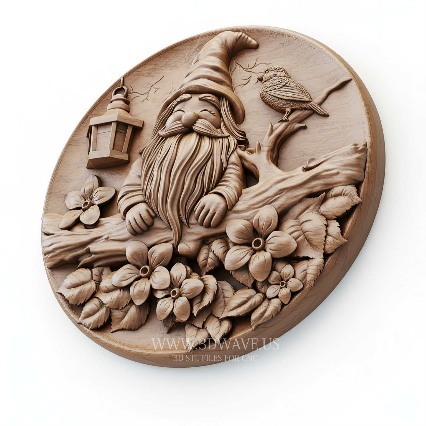 Round Gnome Nature Relief | CNC Router Files STL for Wood Carving - 3DWave.us