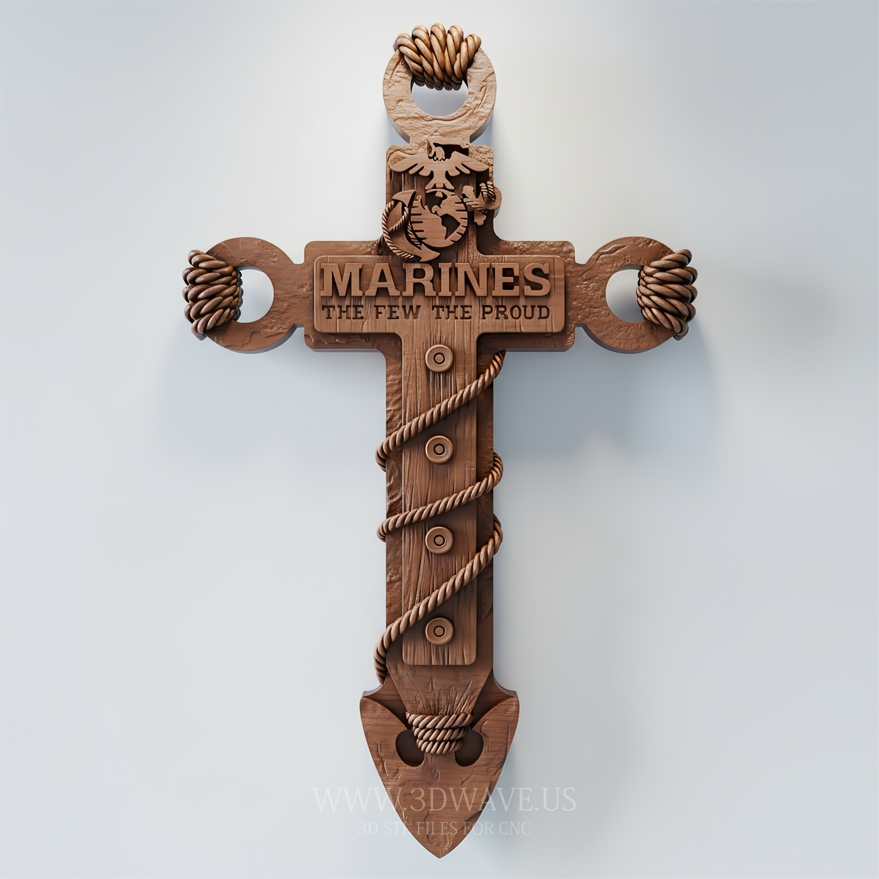 CNC Router Files STL for Wood Carving – USMC Rope Cross Design - 3DWave.us