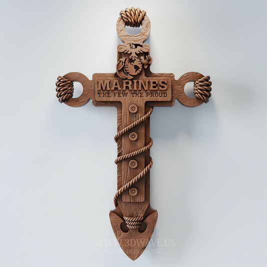 CNC Router Files STL for Wood Carving – USMC Rope Cross Design - 3DWave.us