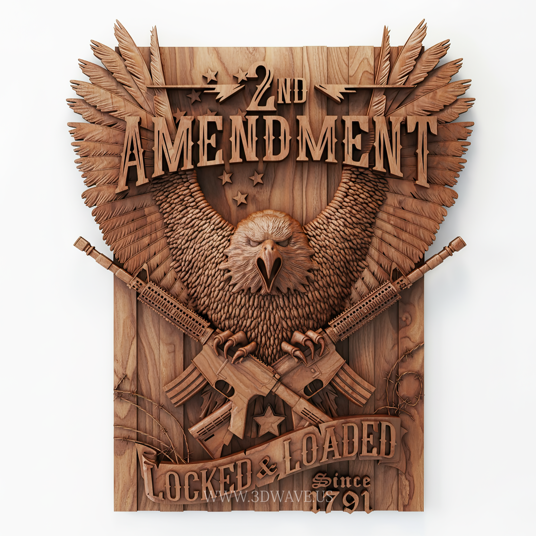 Second Amendment STL Eagle Plaque | CNC Wood Carving File for Man Cave Wall Art - 3DWave.us