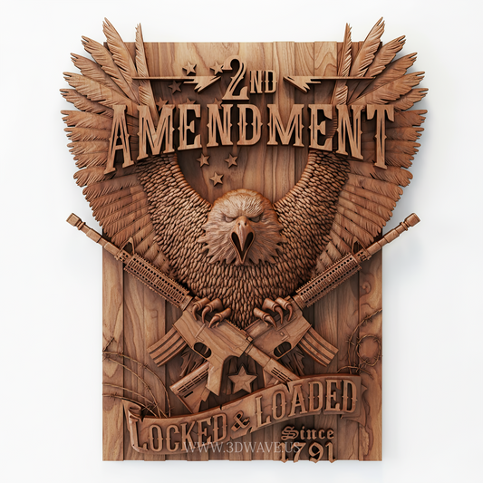 Second Amendment STL Eagle Plaque | CNC Wood Carving File for Man Cave Wall Art - 3DWave.us