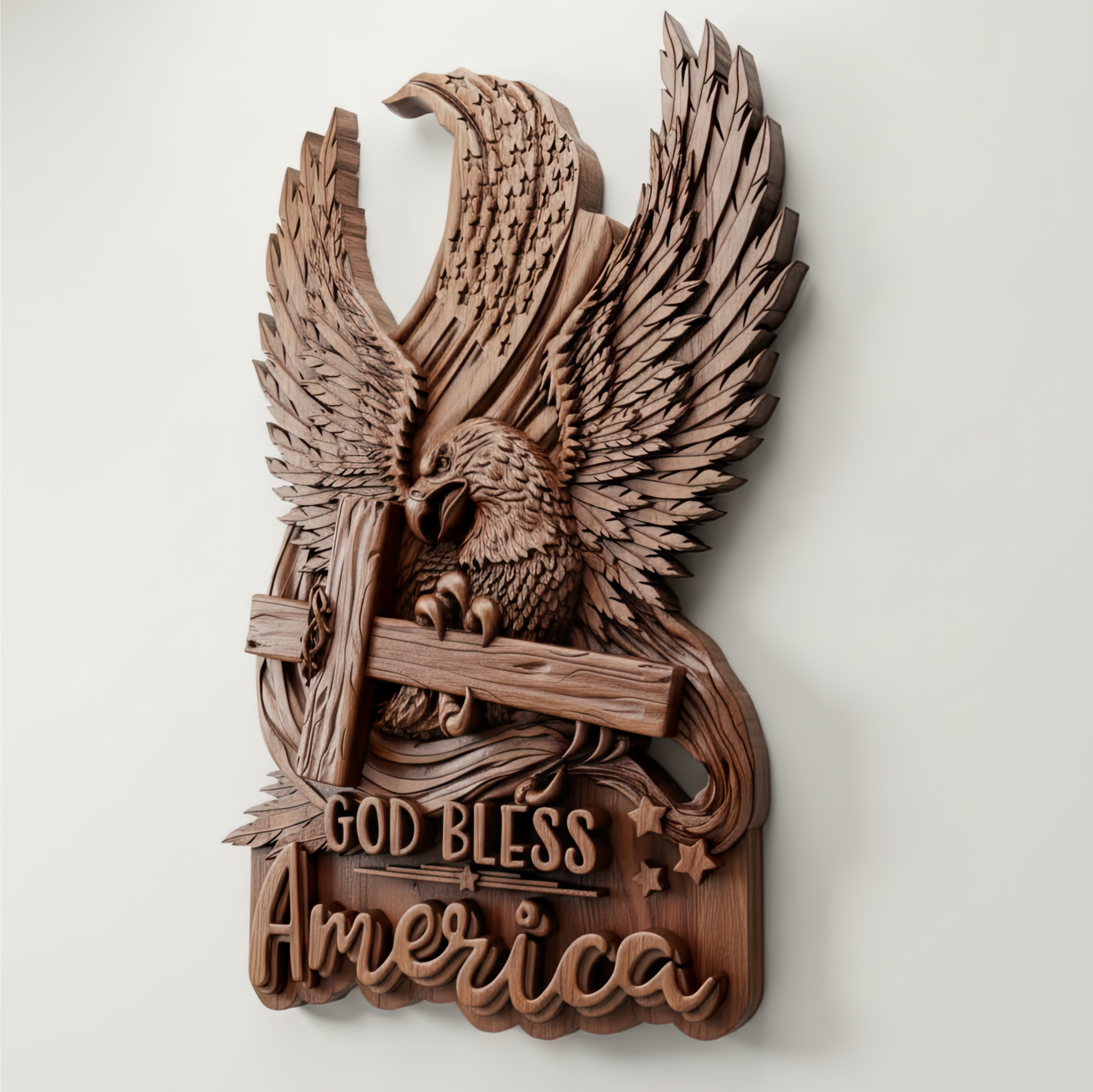 CNC Eagle Relief STL – Patriotic 3D Wood Carving Design - 3DWave.us