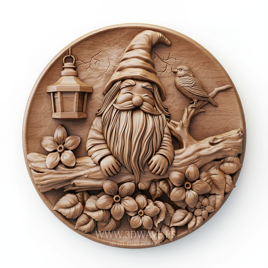 Round Gnome Nature Relief | CNC Router Files STL for Wood Carving - 3DWave.us