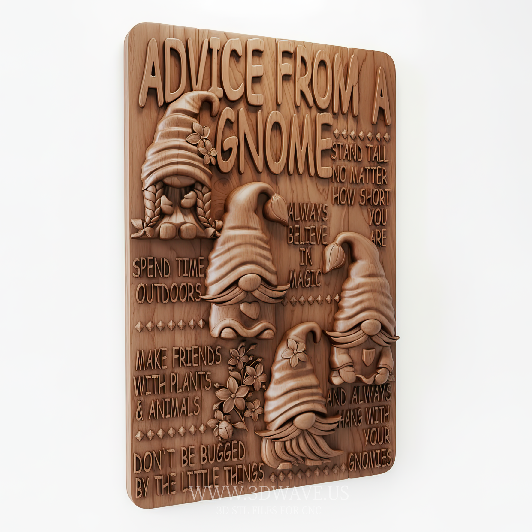 CNC Router Files STL for Wood Carving – Advice From a Gnome Plaque - 3DWave.us