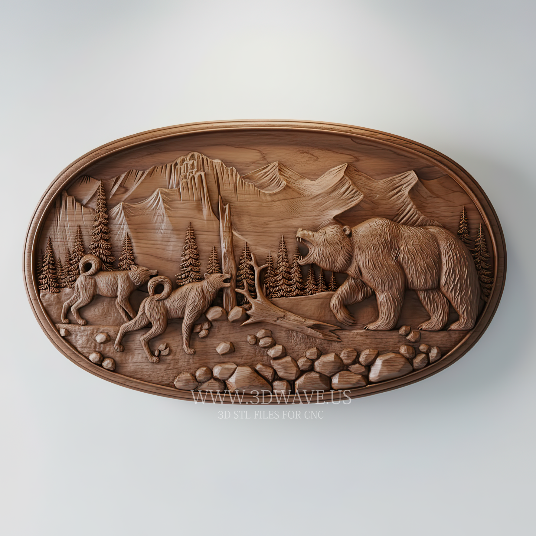 3D STL Model of Bear Hunting Scene – Wildlife Wood Carving for CNC - 3DWave.us