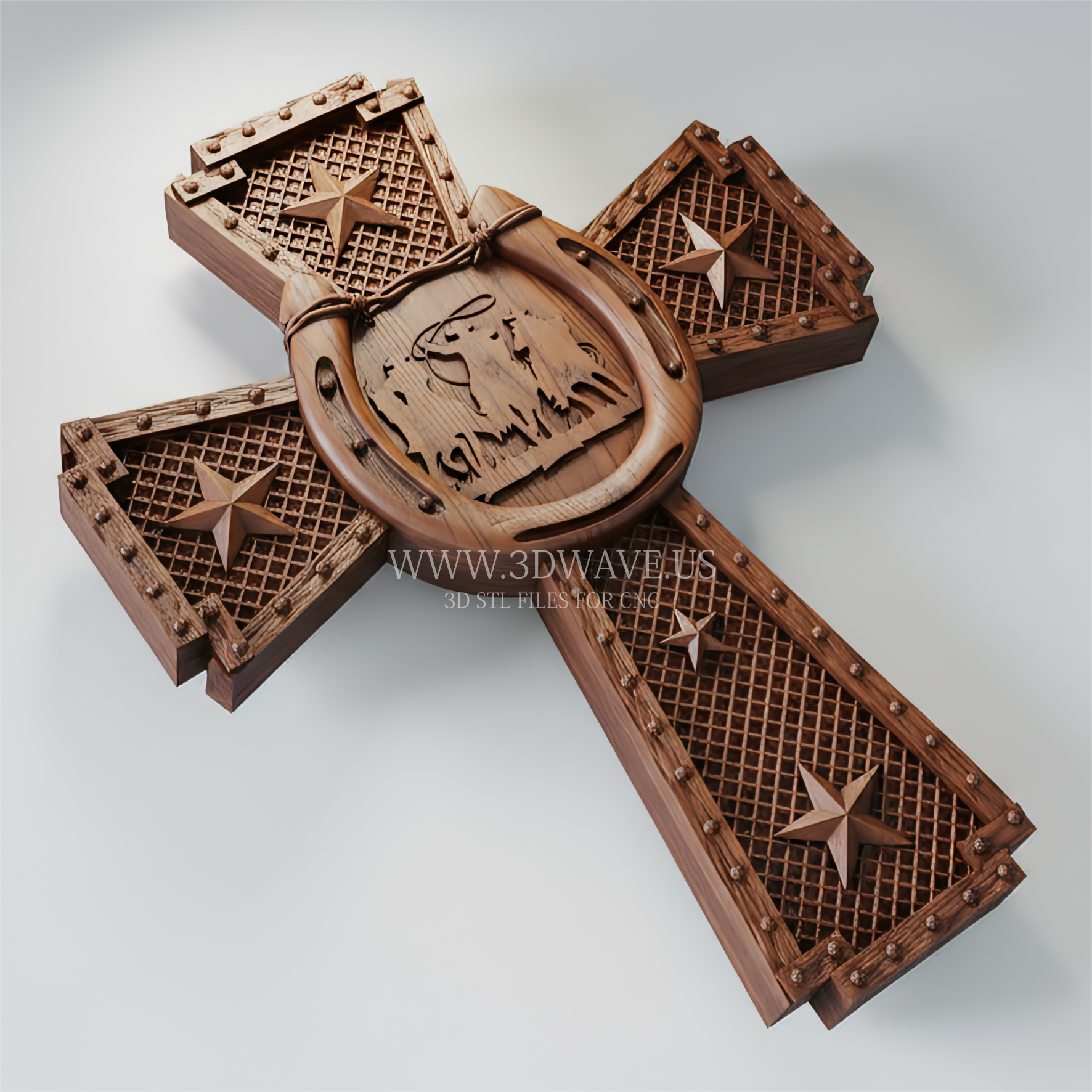 Texas Western Cowboy Cross STL | 3D CNC File | Rustic Home Decor & Gift for Cowboy - 3DWave.us