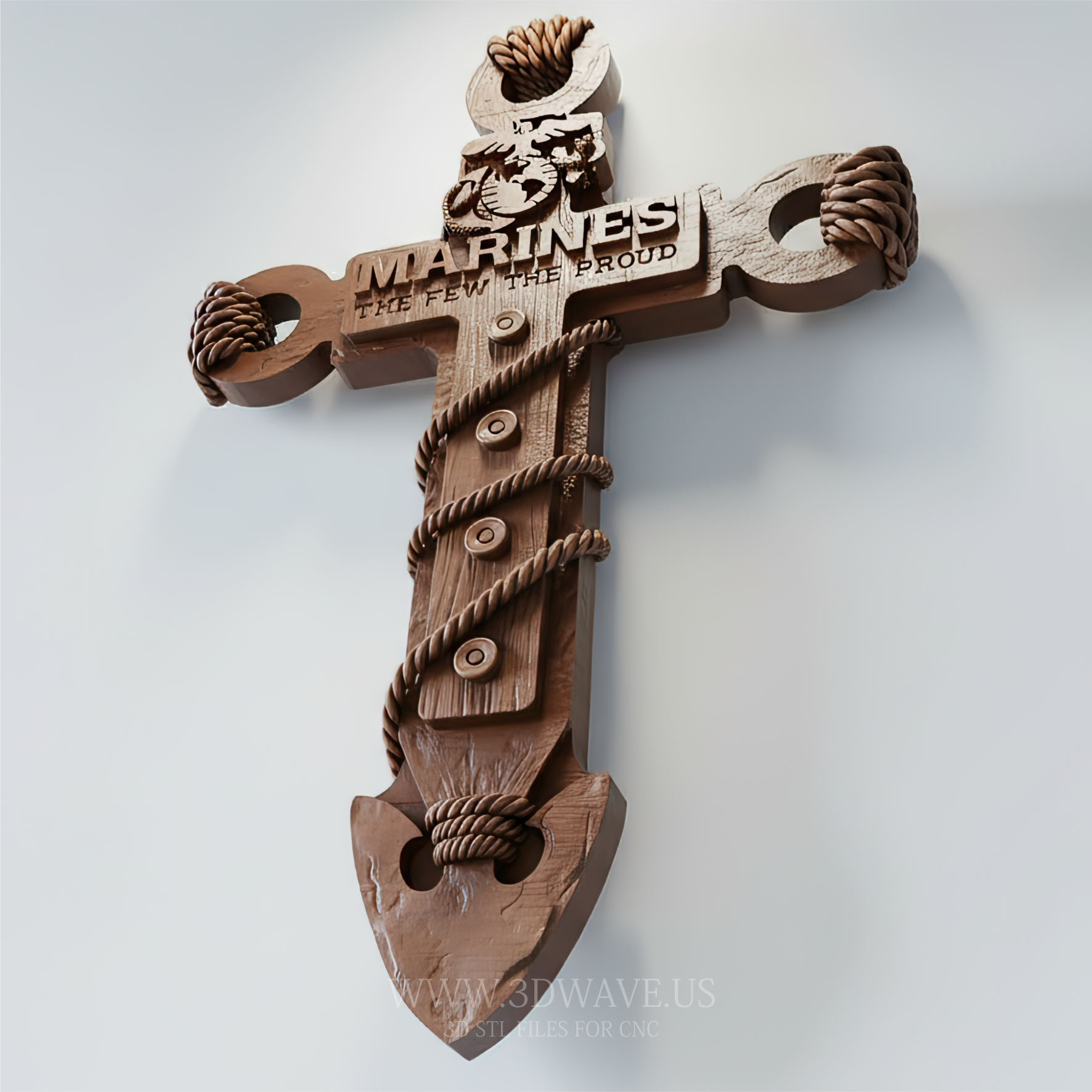 CNC Router Files STL for Wood Carving – USMC Rope Cross Design - 3DWave.us