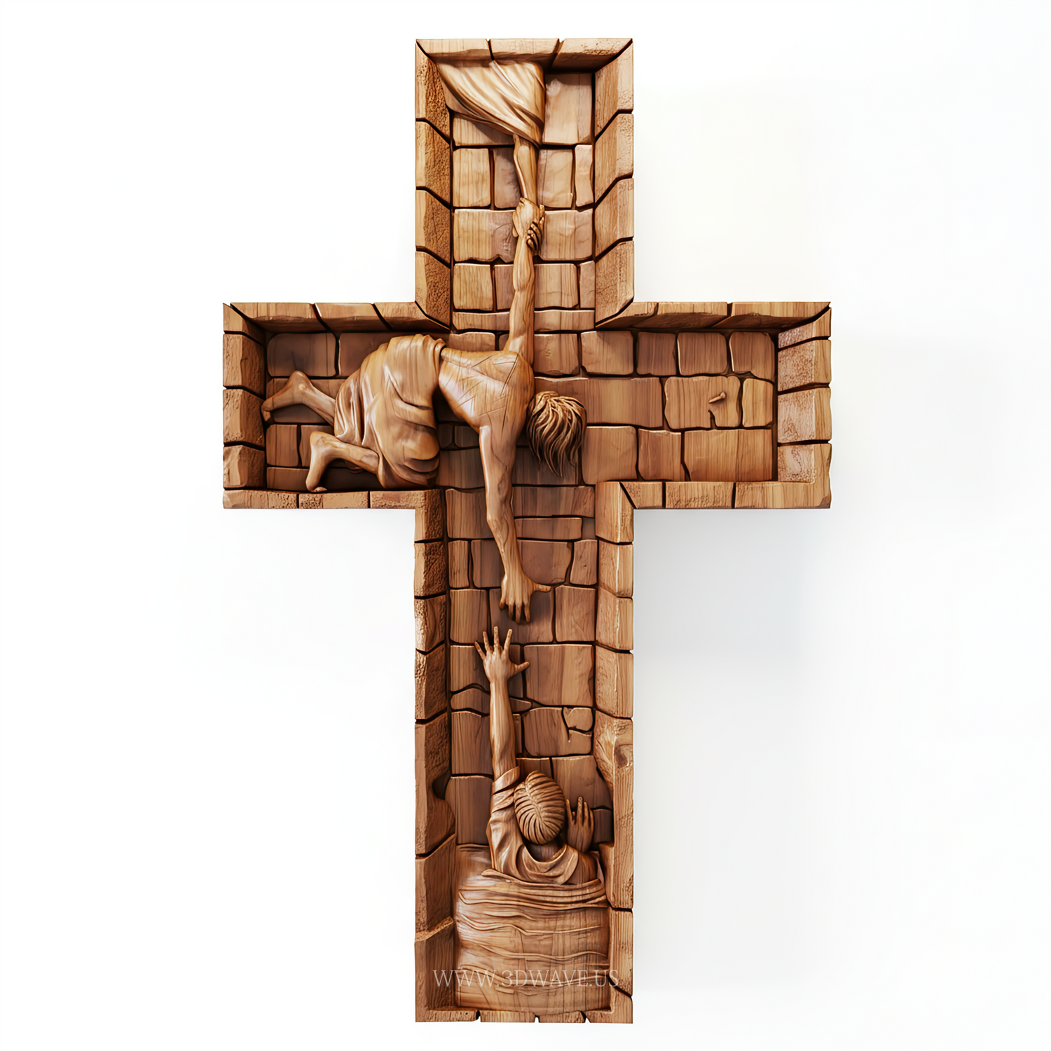 Jesus Cross STL File | Shadow Box Wood Carving | Christian 3D CNC Model | Church Decor - 3DWave.us