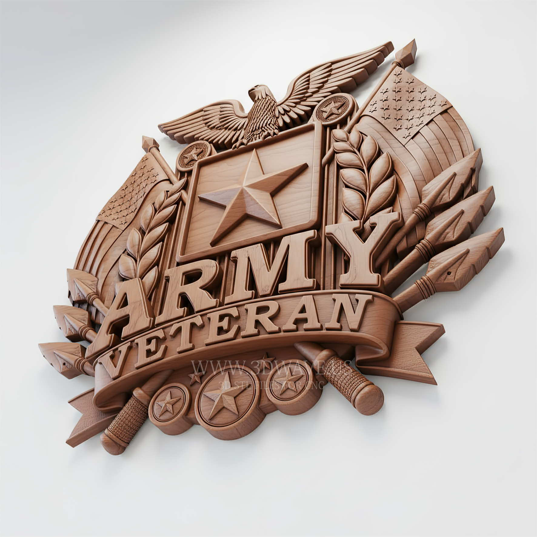 Army Veteran Eagle Crest | CNC Router Files STL for Wood Carving - 3DWave.us