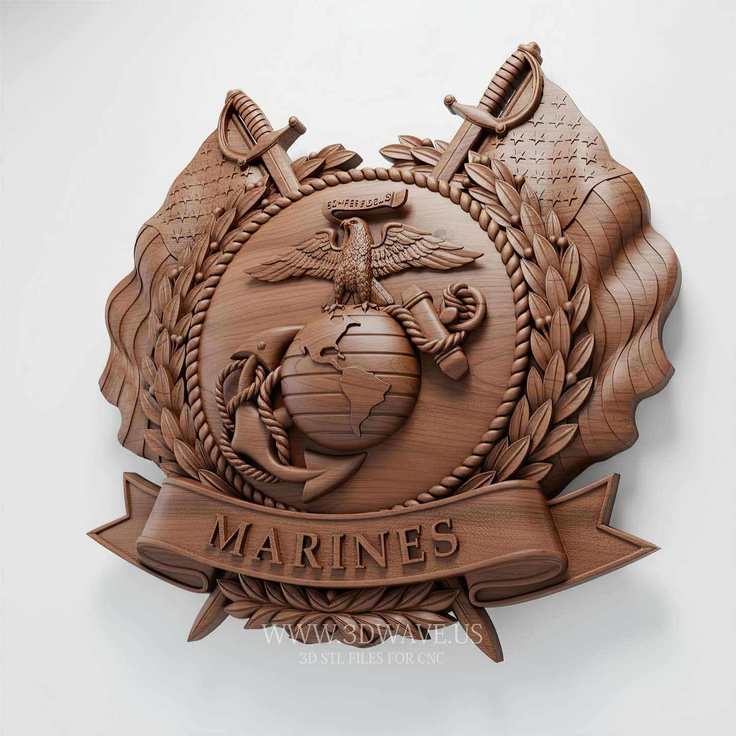 Marine Emblem STL File | Veteran Patriotic Military Decor | CNC Router Files - 3DWave.us