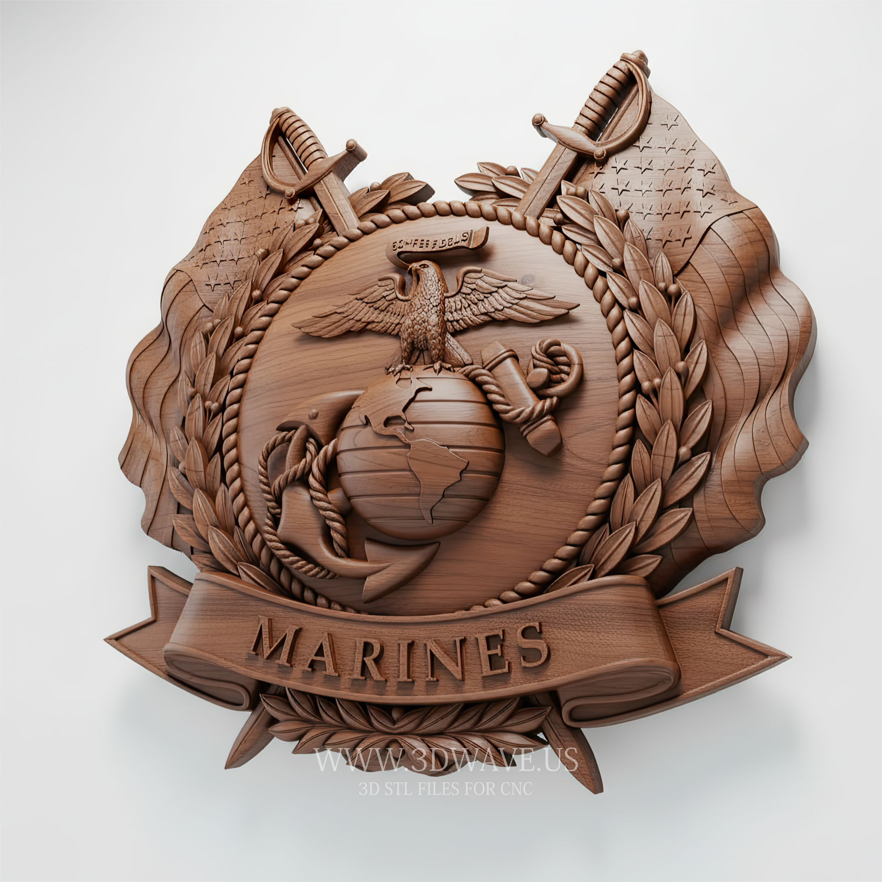 Marine Emblem STL File | Veteran Patriotic Military Decor | CNC Router Files - 3DWave.us