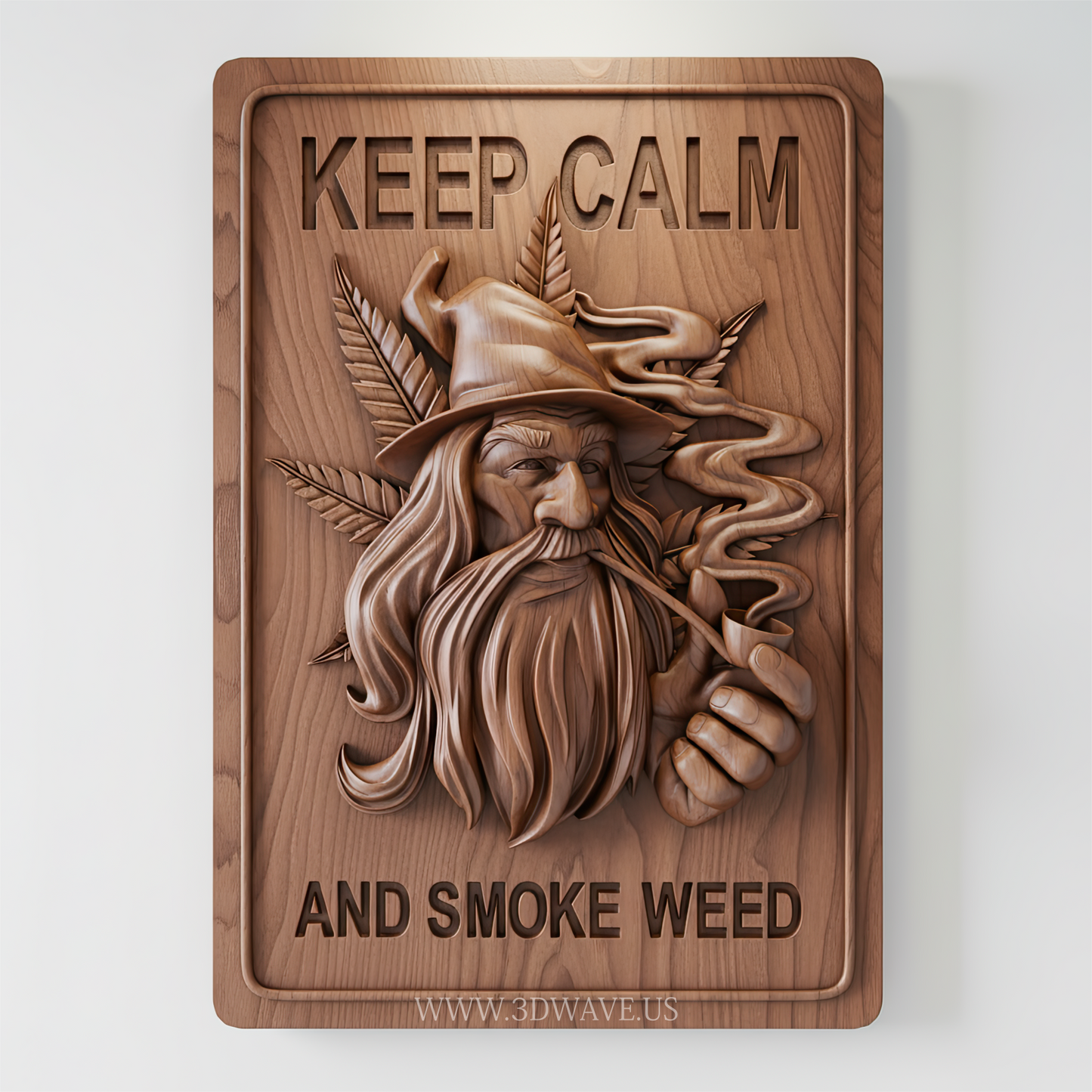 Stoner Wall Art STL | Cannabis Wizard Relief | Funny 3d Wall Sign & CNC Wood Carving Design - 3DWave.us
