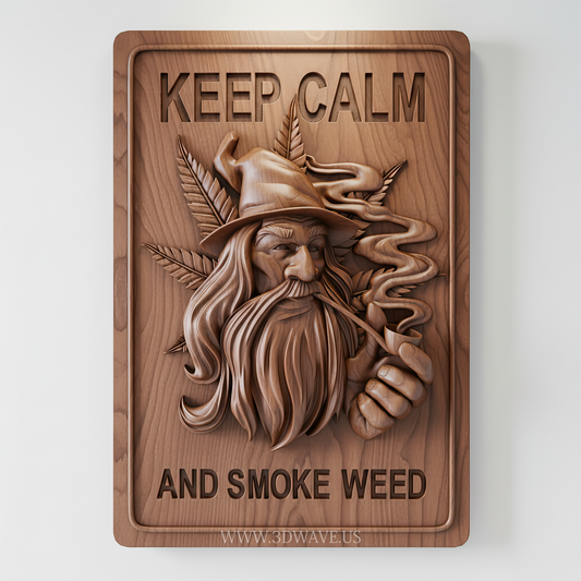 Stoner Wall Art STL | Cannabis Wizard Relief | Funny 3d Wall Sign & CNC Wood Carving Design - 3DWave.us