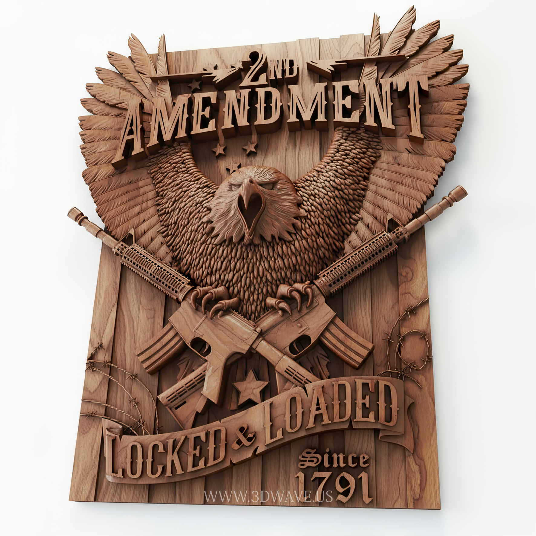 Second Amendment STL Eagle Plaque | CNC Wood Carving File for Man Cave Wall Art - 3DWave.us
