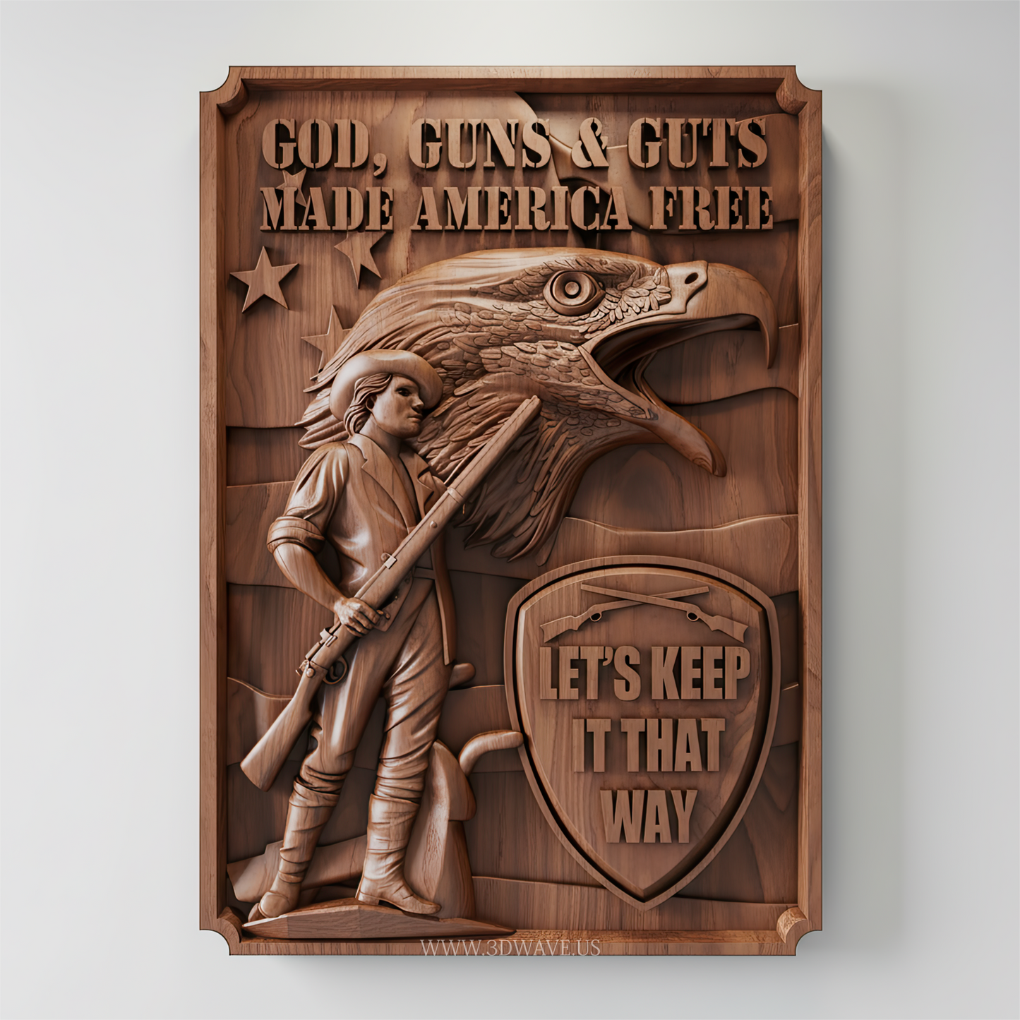 Second Amendment Minuteman Eagle | Patriotic STL File for CNC | Wall Art Gift - 3DWave.us