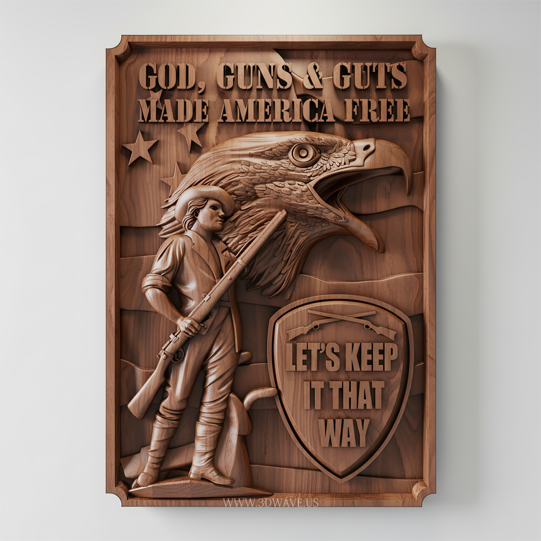 Second Amendment Minuteman Eagle | Patriotic STL File for CNC | Wall Art Gift - 3DWave.us