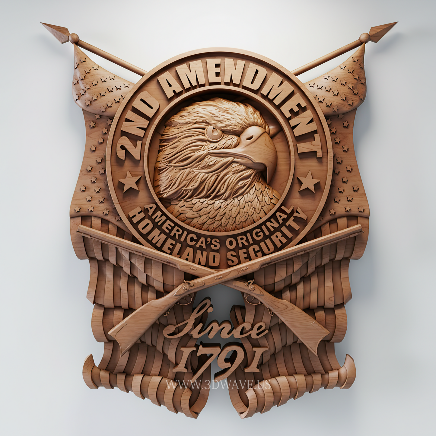2nd Amendment STL Eagle Emblem | CNC Wood Carving File for Patriotic Wall Art - 3DWave.us
