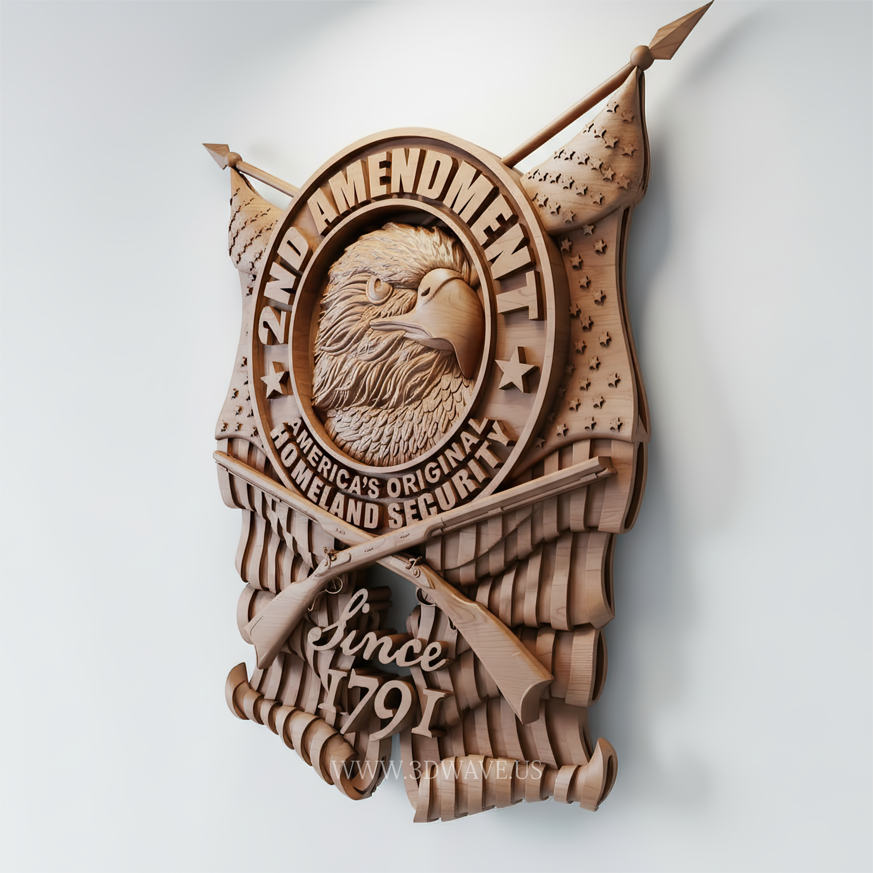 2nd Amendment STL Eagle Emblem | CNC Wood Carving File for Patriotic Wall Art - 3DWave.us