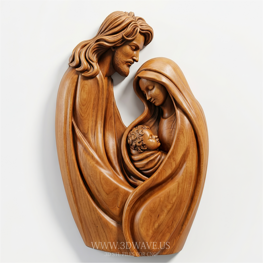 Nativity STL File | Holy Family Relief CNC Model | Religious Carving Download