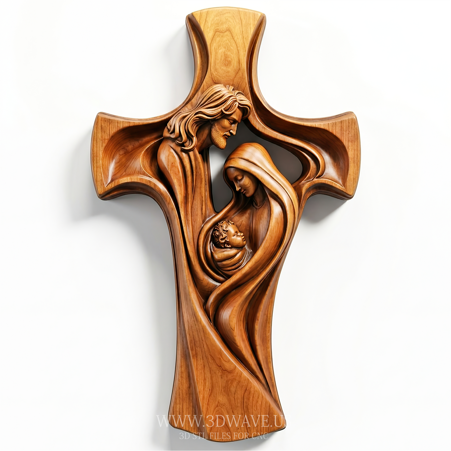 Cross STL File | Holy Family Relief CNC Model | Christian Carving Download