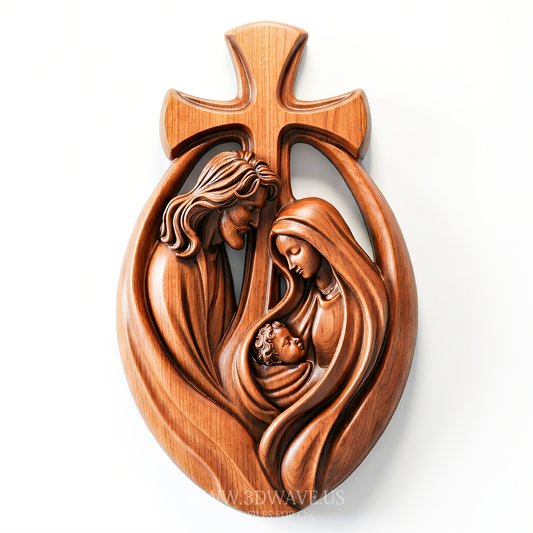 Cross STL File | Holy Family Relief CNC Model | Christian Carving Download