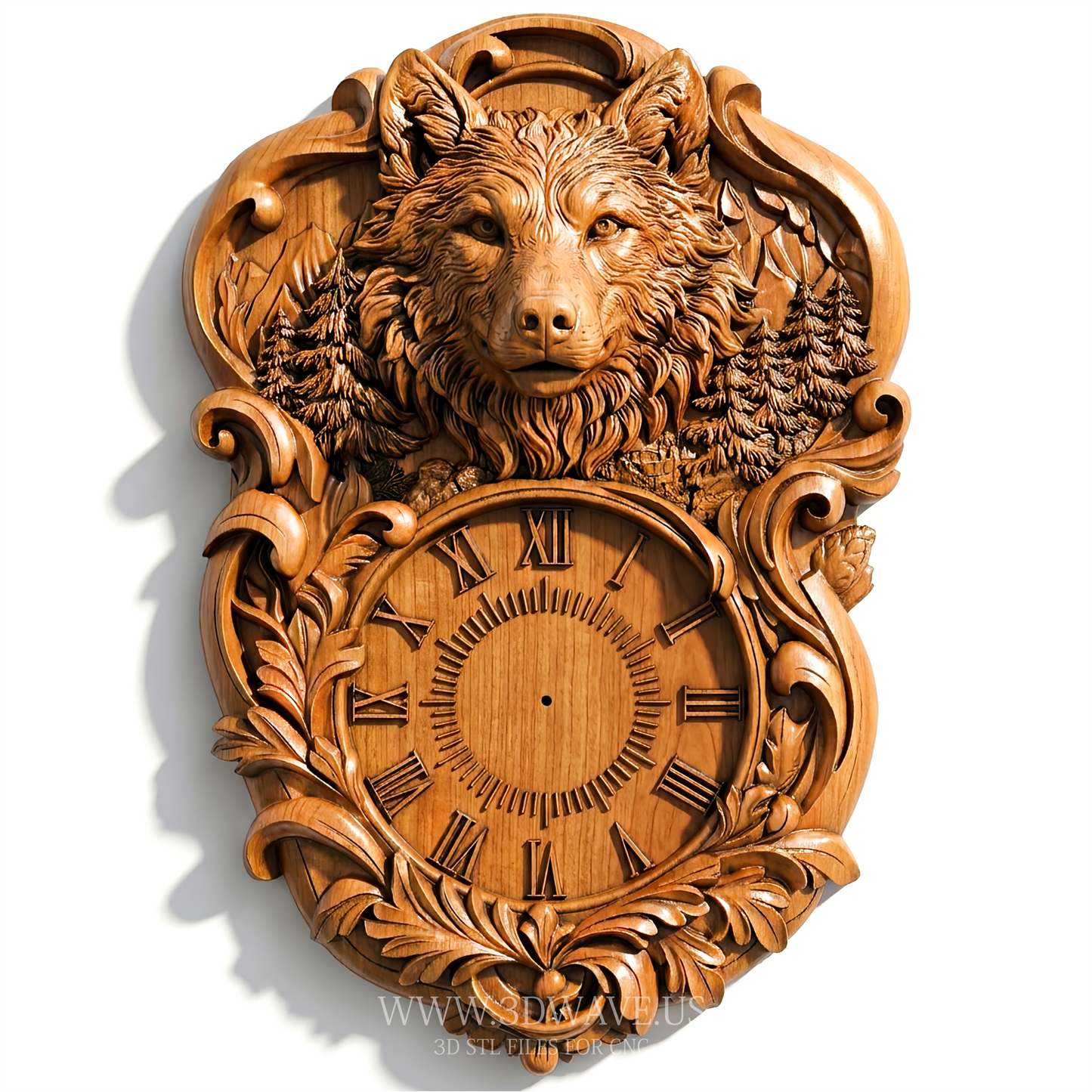 Wolf Clock STL File | Wildlife CNC Clock Relief