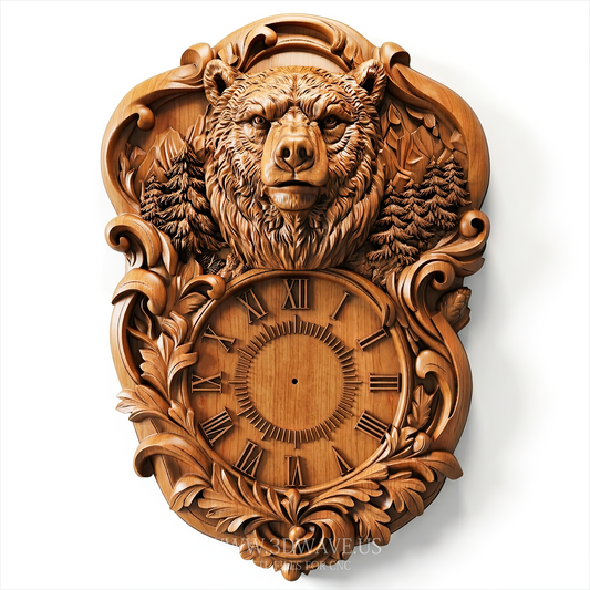 Bear Clock STL File | Wildlife Clock CNC Model | Router Digital Download