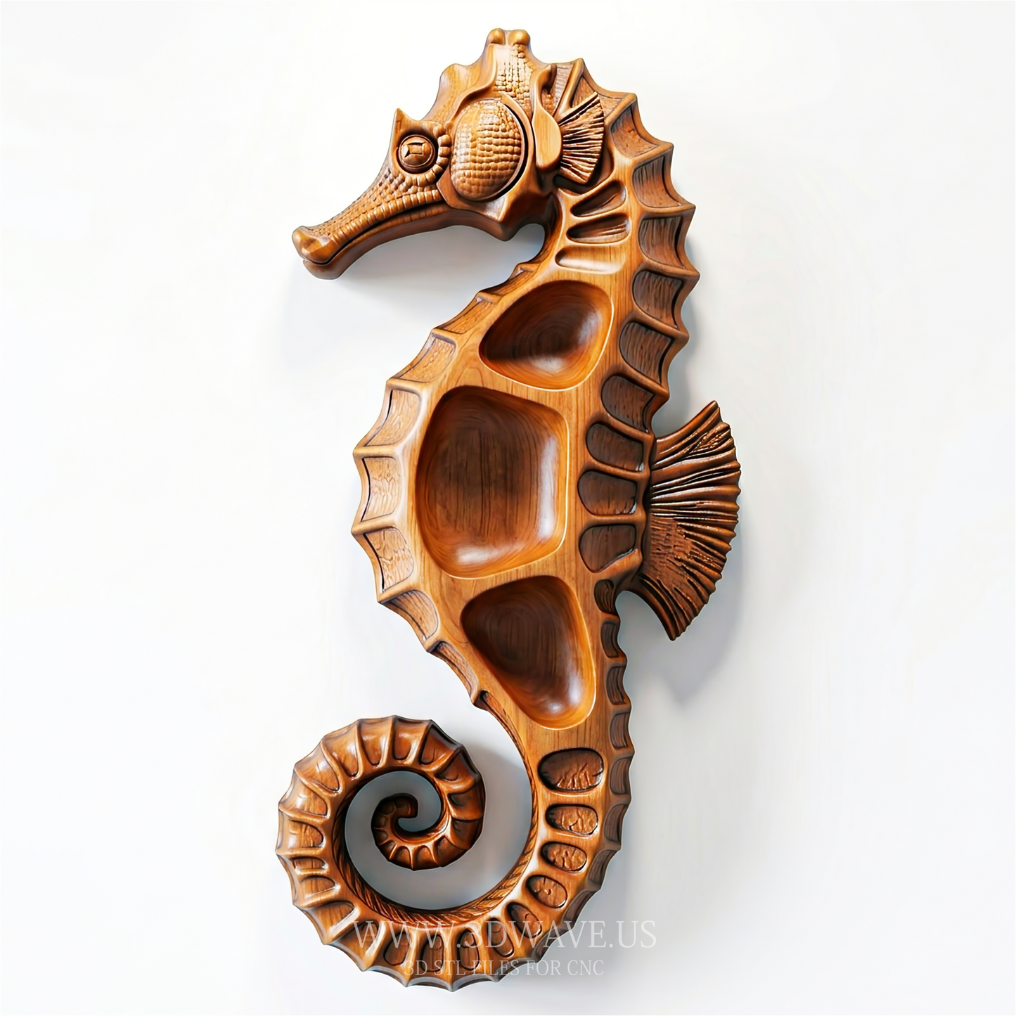 Seahorse STL File | Marine Relief Tray CNC Model
