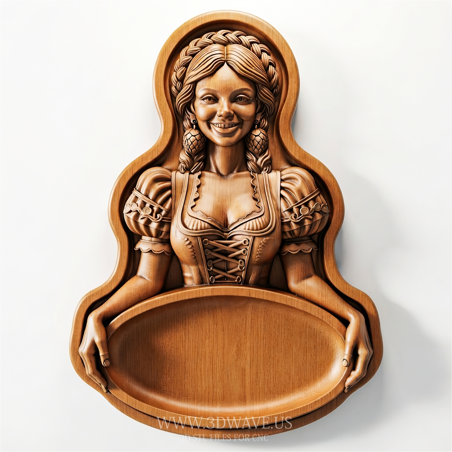 Serving Tray STL | Beer Girl 3d Relief Model | CNC Router Digital File Download