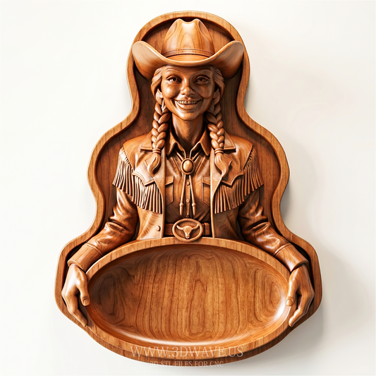 Cowgirl Tray STL File | Western Serving Tray 3D Model