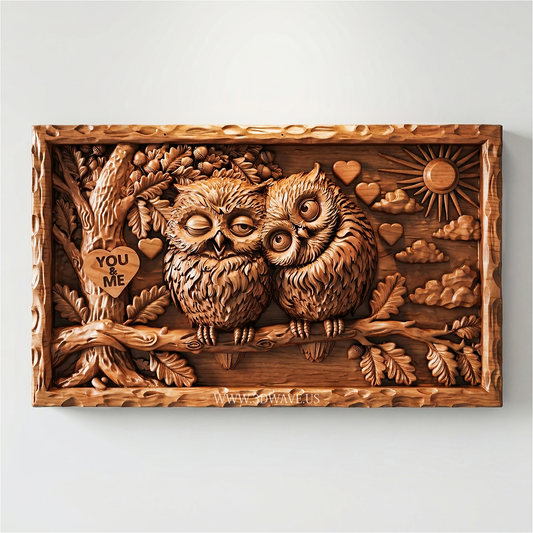 CNC Router STL Owl Couple Relief | Carved Owl STL File | Wood Carving Model
