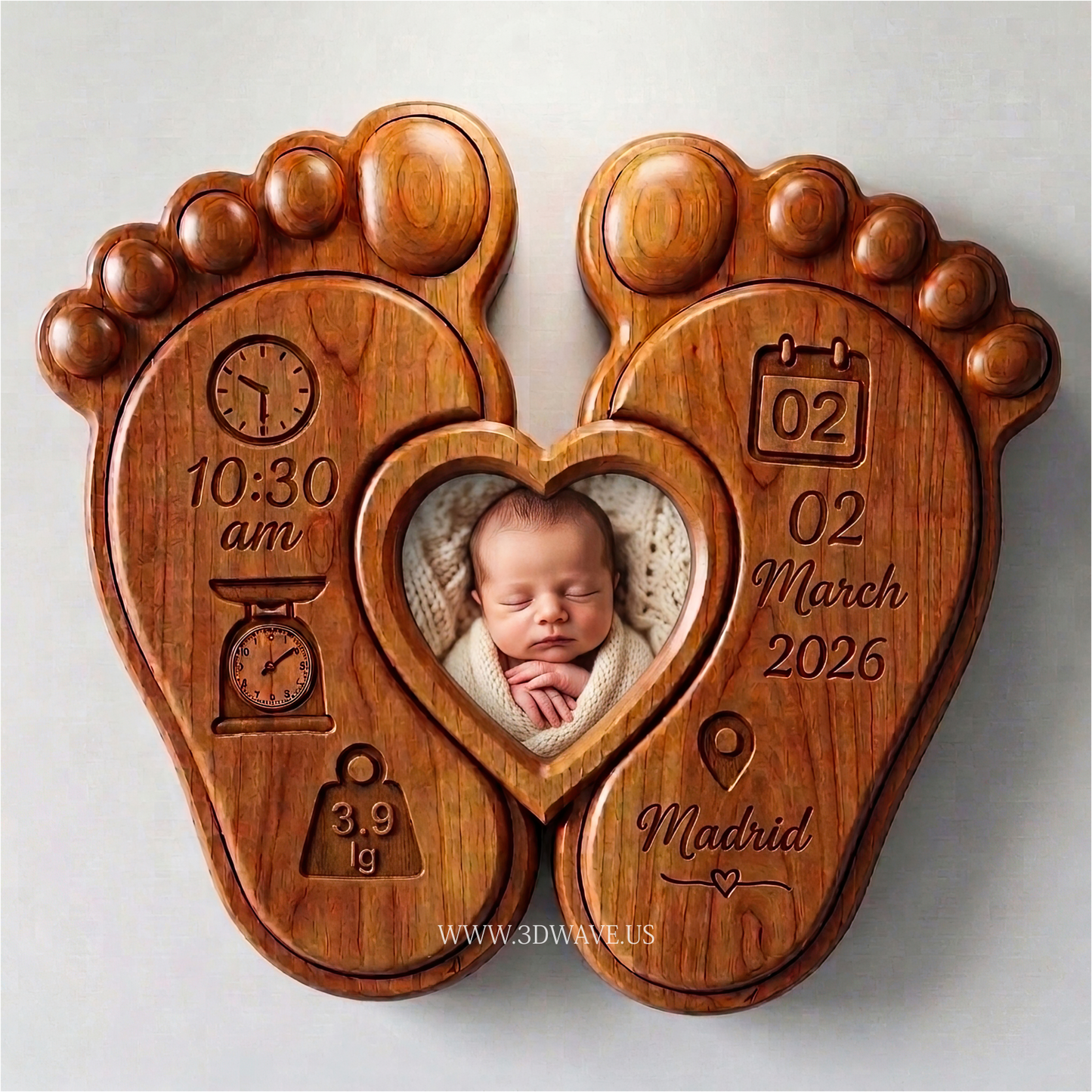 Baby Name Sign STL | Birth Announcement CNC File | Newborn frame | 3DWAVE
