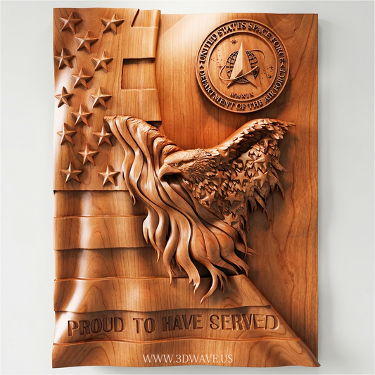 Space Force Military Plaque STL | Patriotic Eagle CNC Router File