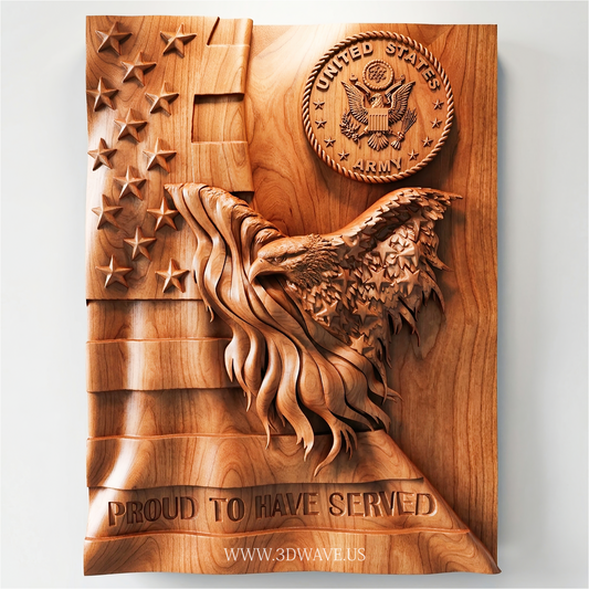 Army Eagle STL File | American Flag CNC Plaque | 3DWAVE