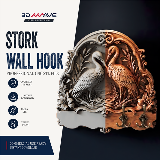 Stork Wall Hook STL – Premium CNC Router File for Decorative Wooden Coat Rack