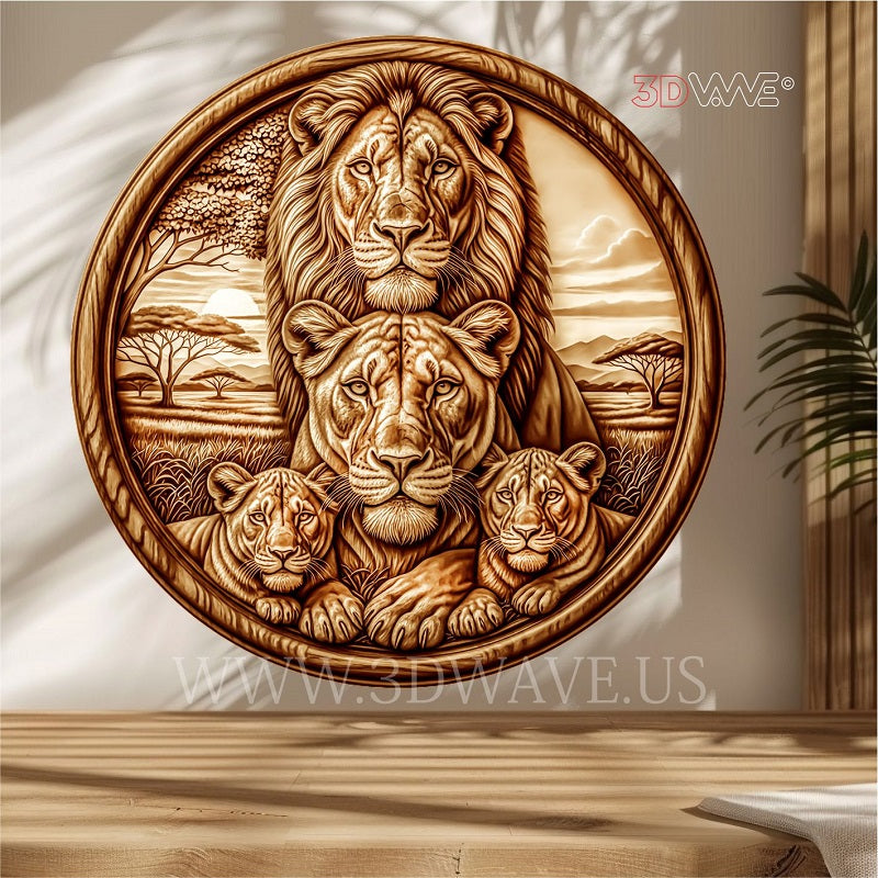 LIONS FAMILY 3d illusion & laser-ready files