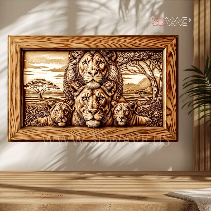 LIONS FAMILY 3d illusion & laser-ready files