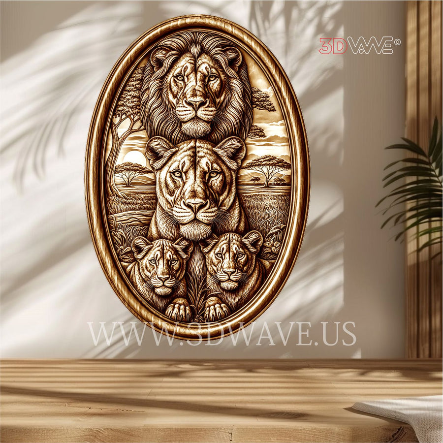 LIONS FAMILY 3d illusion & laser-ready files