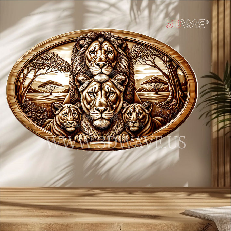 LIONS FAMILY 3d illusion & laser-ready files
