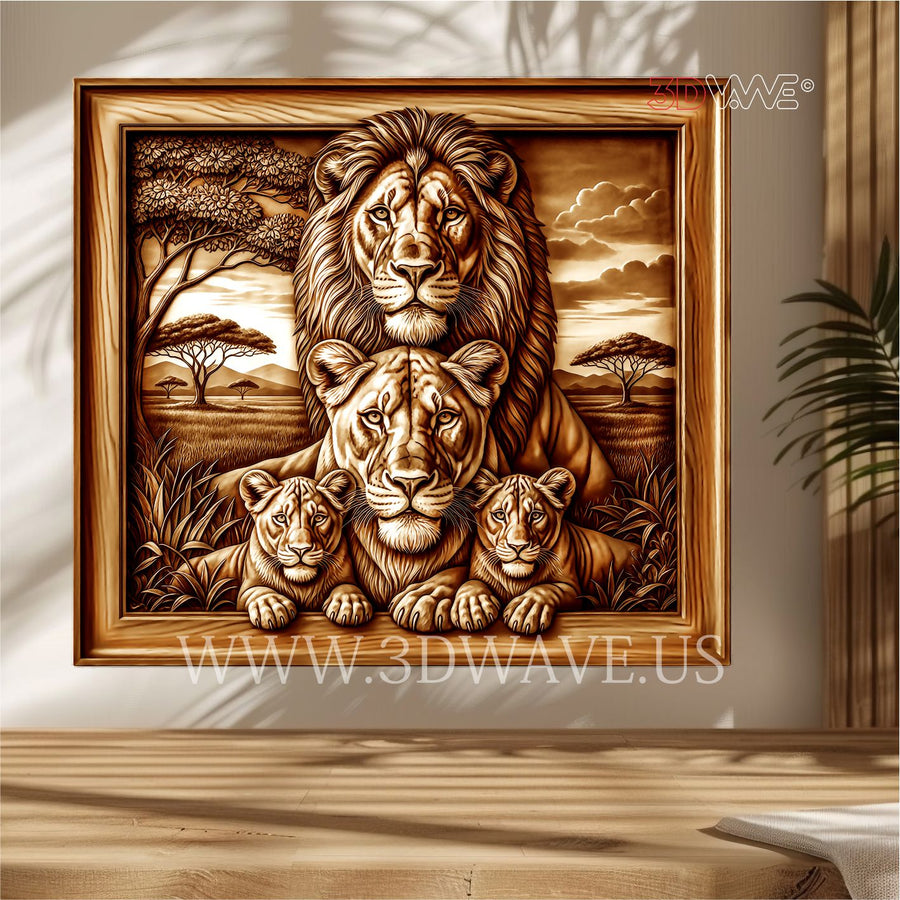 LIONS FAMILY 3d illusion & laser-ready files
